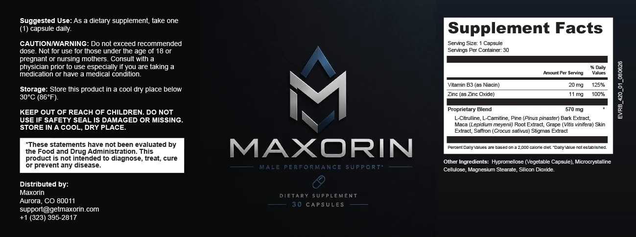 Maxorin Supplement Facts and product label
